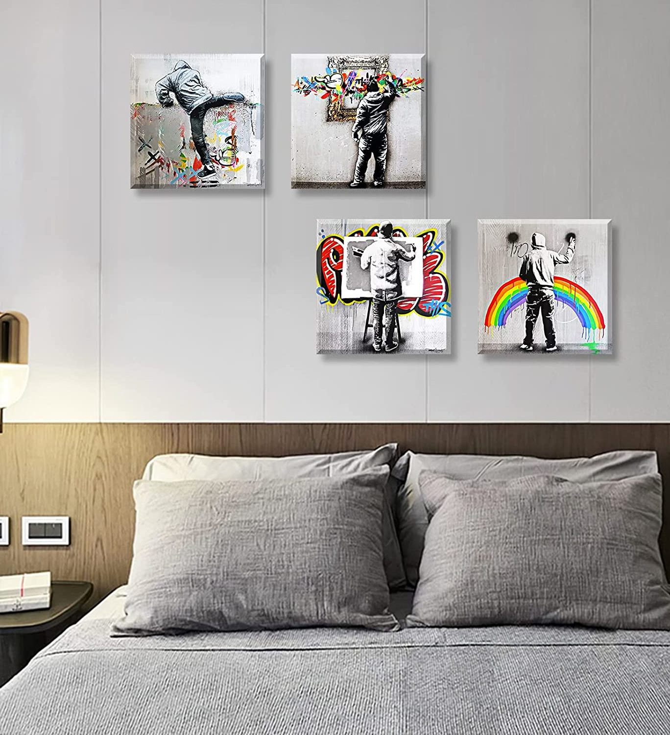 Living Room Office  Wall Decor Canvas Prints Banksy Street Graffiti Art Panel Stretched  pop art poster decorations