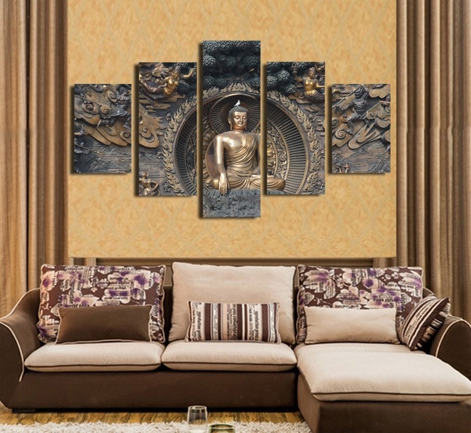 5 panels hot sale Religious Buddhist decor prints pictures buddha wall hanging art canvas paintings