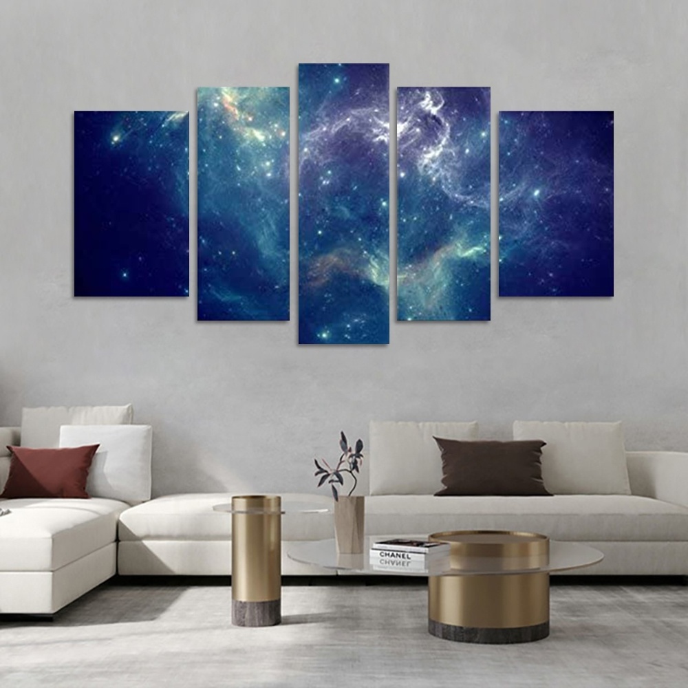 5 panel wall art Blue color space Nebula abstract color universe background print abstract modern home decoration