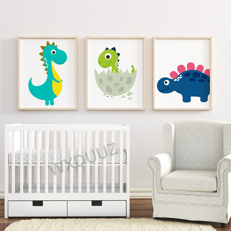 Cartoon little dinosaur children bedroom Nordic poster children room picture boy girl Art Decor Home Decor canvas painting