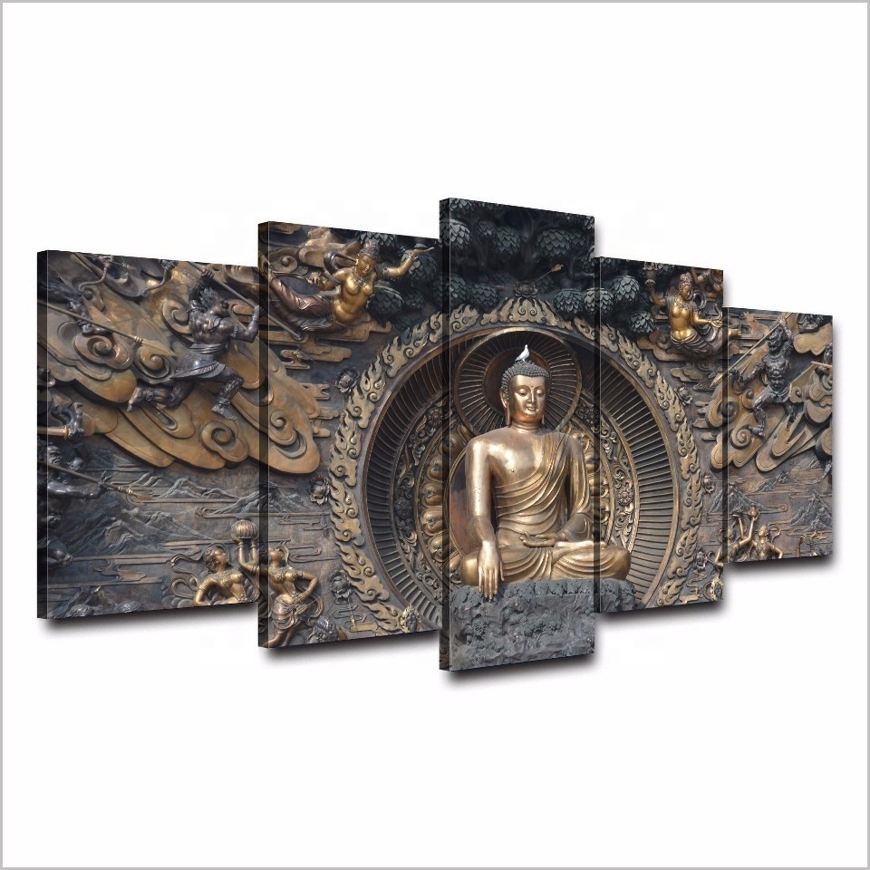 5 panels hot sale Religious Buddhist decor prints pictures buddha wall hanging art canvas paintings