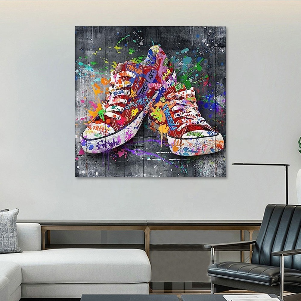 Bathroom Canvas wall art Fashion bedroom Red wall Decorative shoes art work Graffiti art home mural