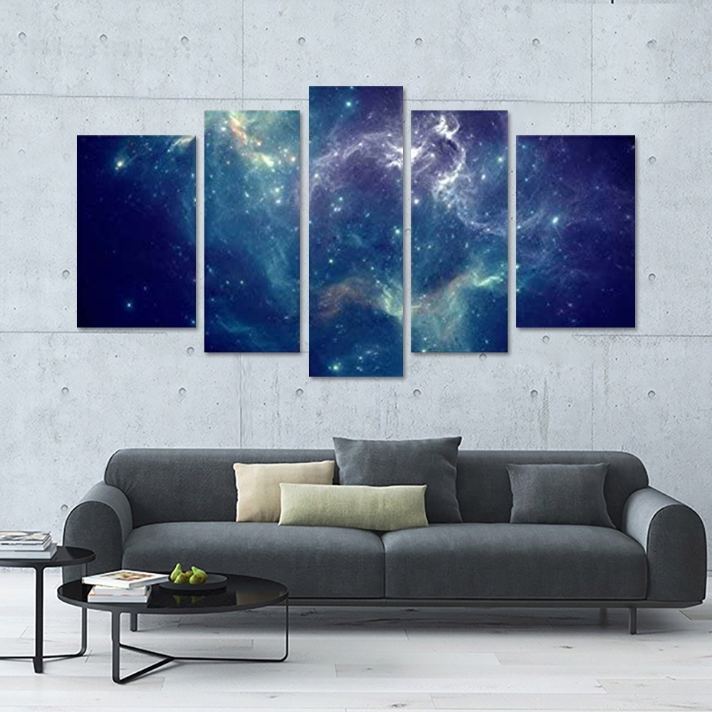 5 panel wall art Blue color space Nebula abstract color universe background print abstract modern home decoration