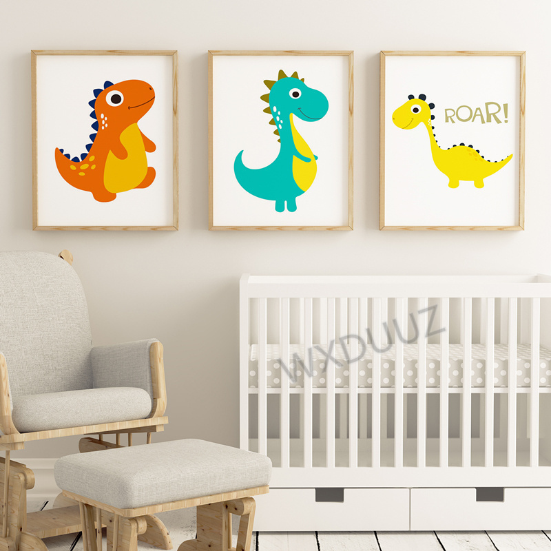 Cartoon little dinosaur children bedroom Nordic poster children room picture boy girl Art Decor Home Decor canvas painting