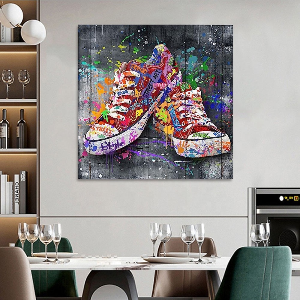 Bathroom Canvas wall art Fashion bedroom Red wall Decorative shoes art work Graffiti art home mural