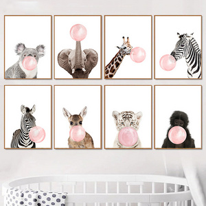 Pink Bubble Elephant Giraffe Child Poster Animal Wall Art Canvas Nursery Print Painting Nordic Kid Baby Room Decoration Picture