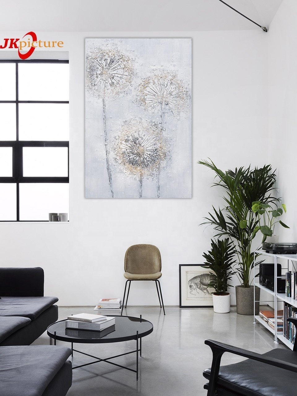 Jiekai original abstract dandelion Oil Painted Canvas   design Abstract  texture painting  gray beige canvas wall art