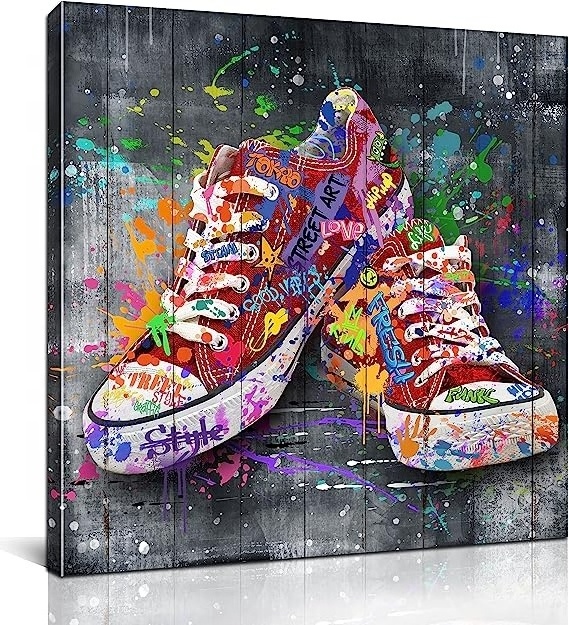 Bathroom Canvas wall art Fashion bedroom Red wall Decorative shoes art work Graffiti art home mural