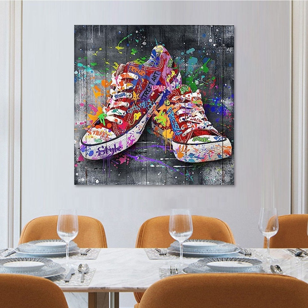 Bathroom Canvas wall art Fashion bedroom Red wall Decorative shoes art work Graffiti art home mural