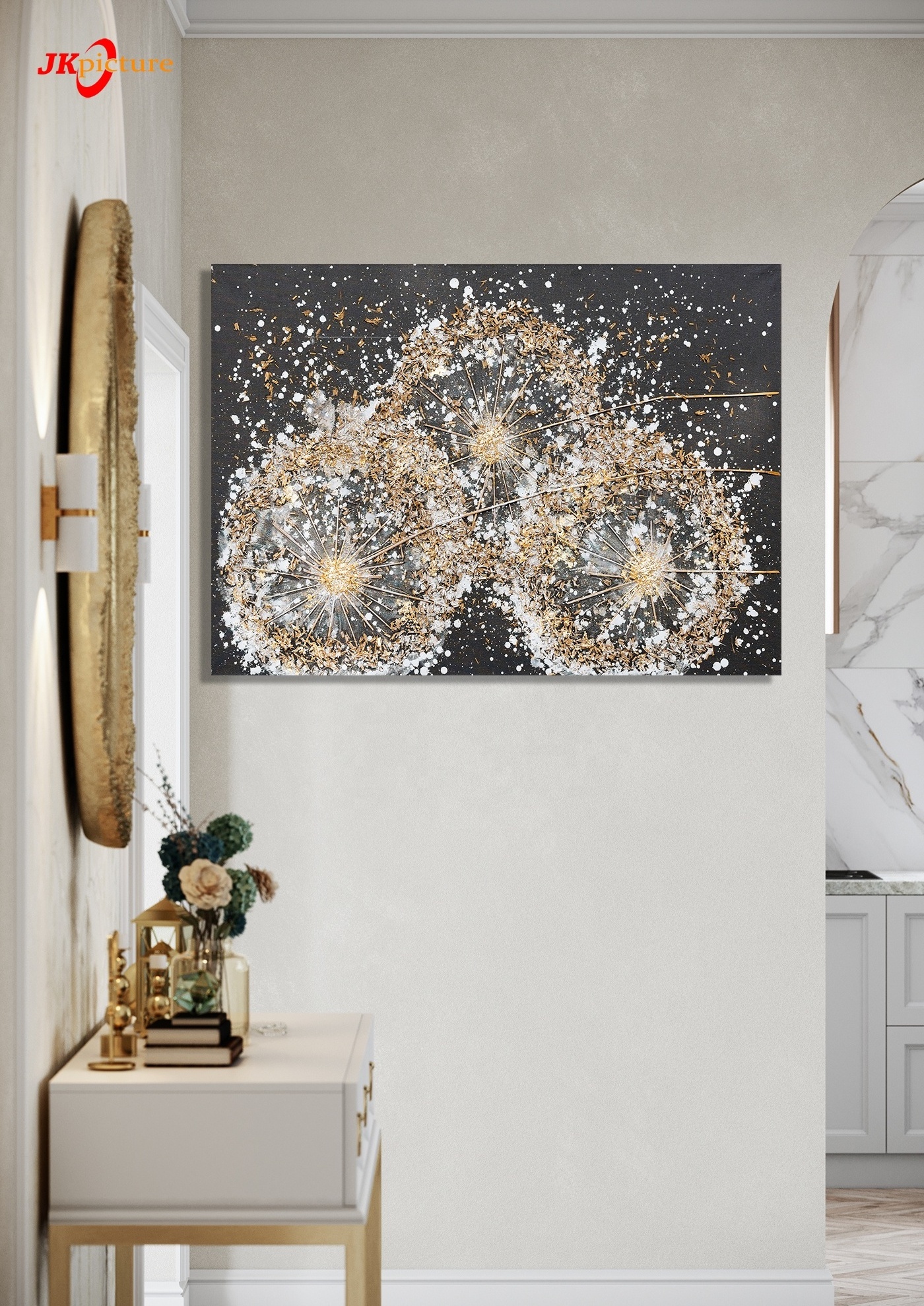 Jiekai original Abstract dandelion Oil Painted Canvas   design  hand-painted flowers texture painting   canvas wall art