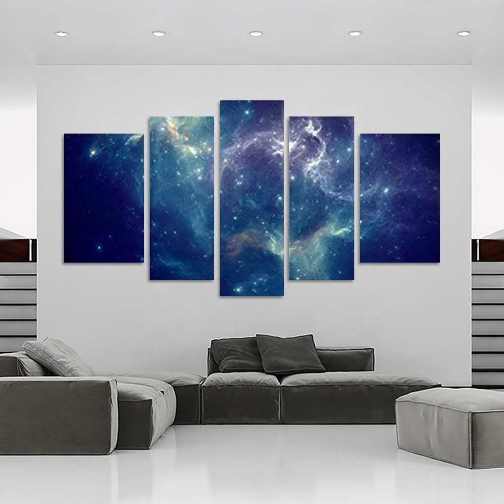 5 panel wall art Blue color space Nebula abstract color universe background print abstract modern home decoration