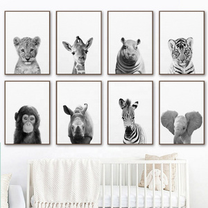 Nordic Style Safari Baby Animals Canvas Art Nursery Lion Deer Wall Art Pictures Animal Painting Kids Bedroom Decoration Picture