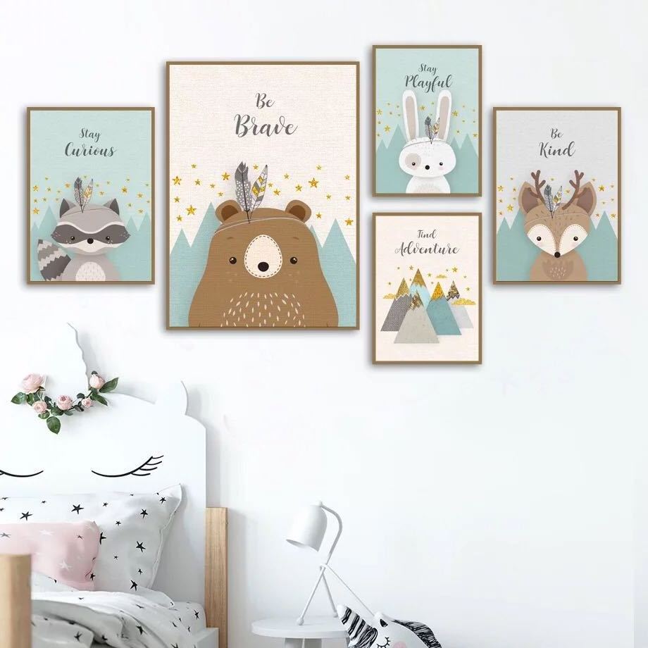 Baby Kids Room Decor Bear Owl Fox Hedgehog Arrow Wall Art  canvas printing custom for kids painting decoration wall picture