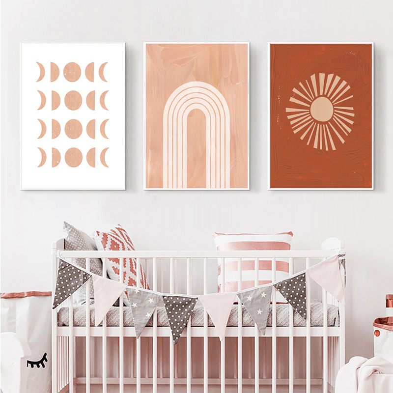 Sun Moon Baby Nursery Wall Art Boho Rainbow Canvas Posters Prints Cartoon Painting Nordic Kids Room Picture Baby Bedroom Decor