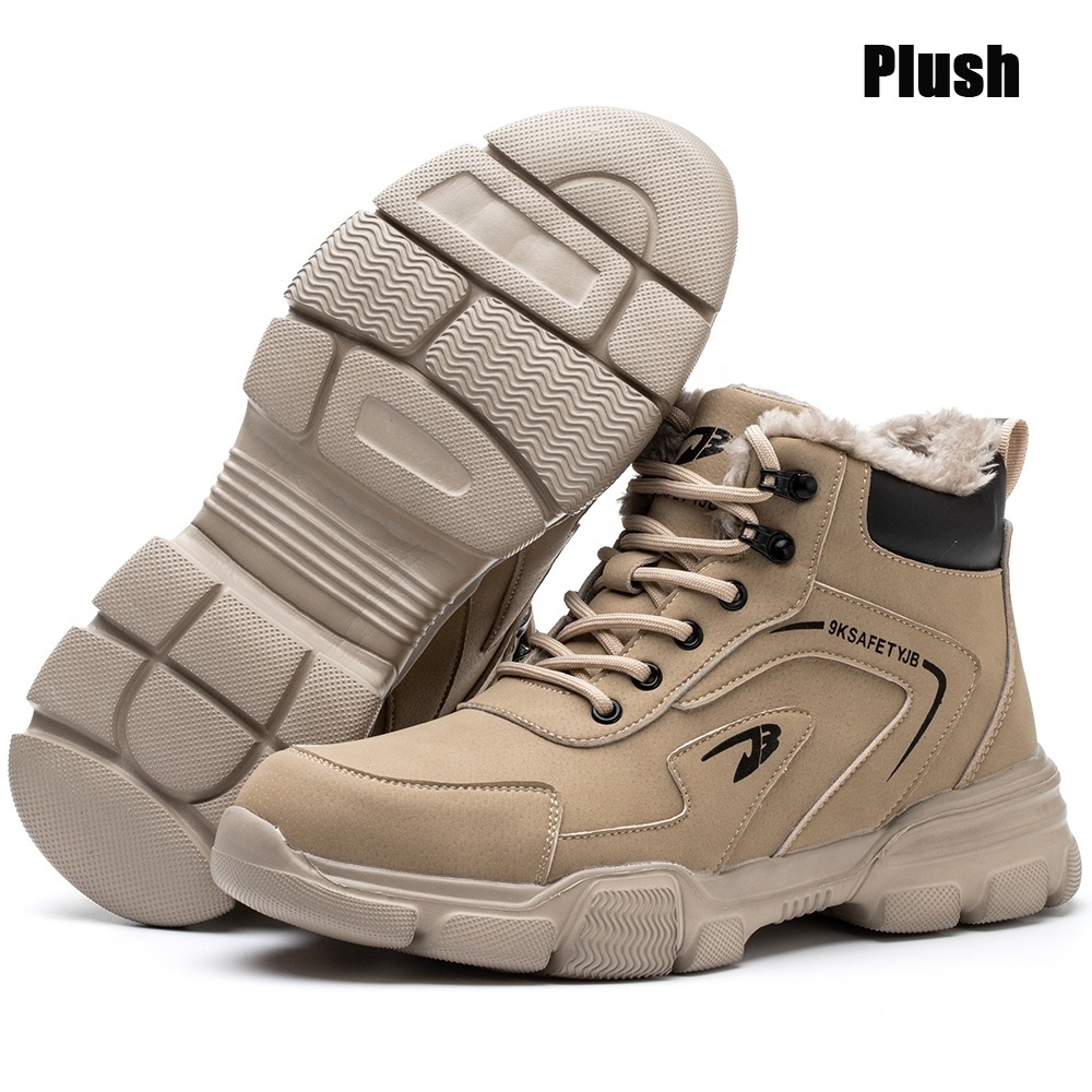 Winter Warm Plush Work Boots Safety Steel Toe Shoes Men's Protective Shoes Anti-smashing High-top Safety Shoes Hiking Boots