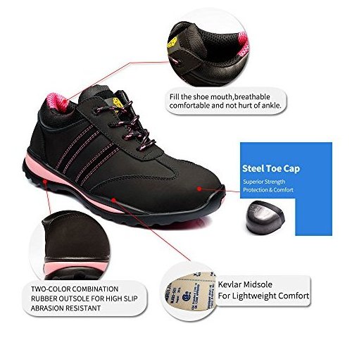 JACKBAGGIO Women safety shoe leather shoes Steel Toe Work shoes Non-Slip Puncture-Proof Anti-smash Sneakers