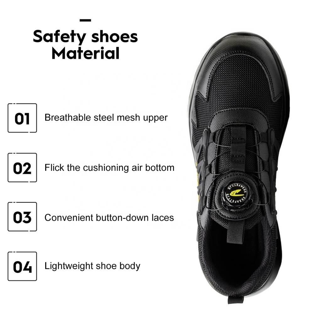 Custom Logo Rotated Button Men Work Shoes S3 Anti-Smashing Safety Sport Shoes Steel Toe Work Sneaker Protective Protection Shoe