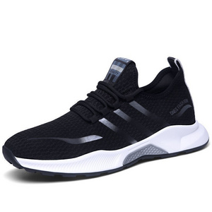 China Made Factory Low Price  Fly Knit Upper Durable Black Men Running Cheap Sports Shoes USD2