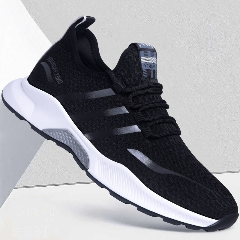 China Made Factory Low Price  Fly Knit Upper Durable Black Men Running Cheap Sports Shoes USD2