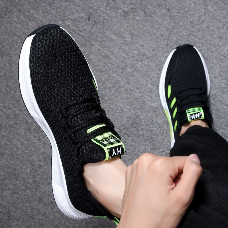 China Made Factory Low Price  Fly Knit Upper Durable Black Men Running Cheap Sports Shoes USD2