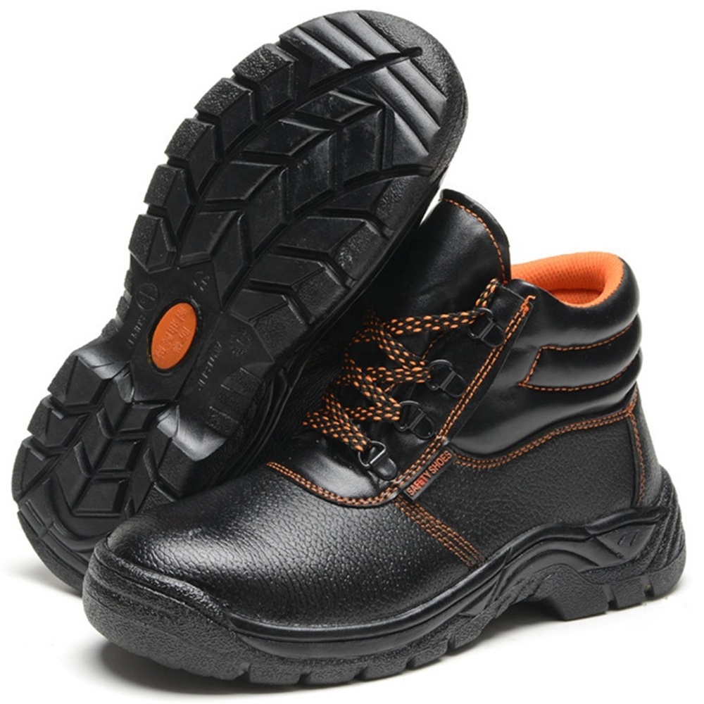 Steel Toe Men Safety Shoes, Anti-smash Anti-puncture Men Work Boots Support Wholesale and Customized Cheap PU Leather Black