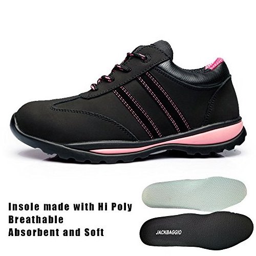 JACKBAGGIO Women safety shoe leather shoes Steel Toe Work shoes Non-Slip Puncture-Proof Anti-smash Sneakers