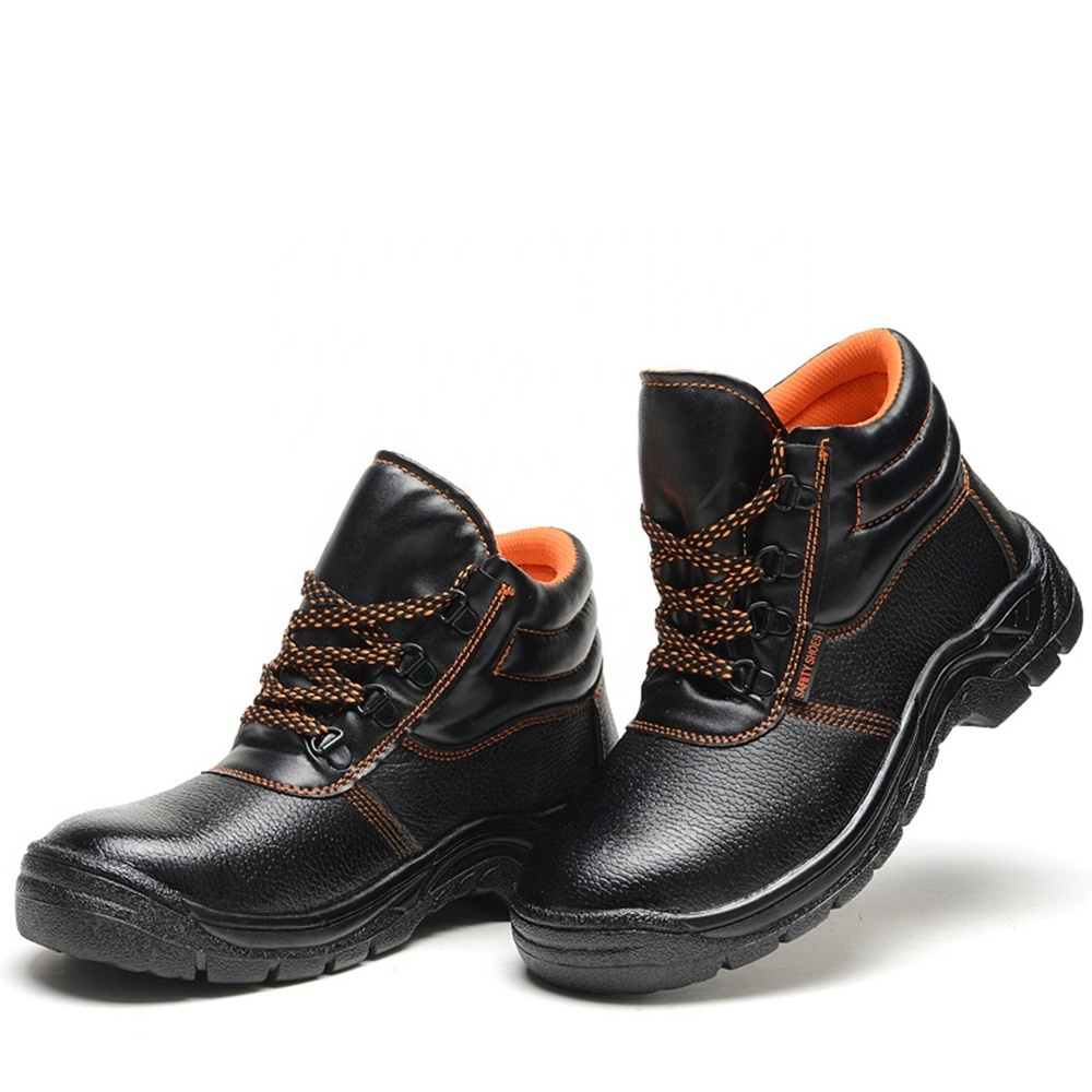 Steel Toe Men Safety Shoes, Anti-smash Anti-puncture Men Work Boots Support Wholesale and Customized Cheap PU Leather Black