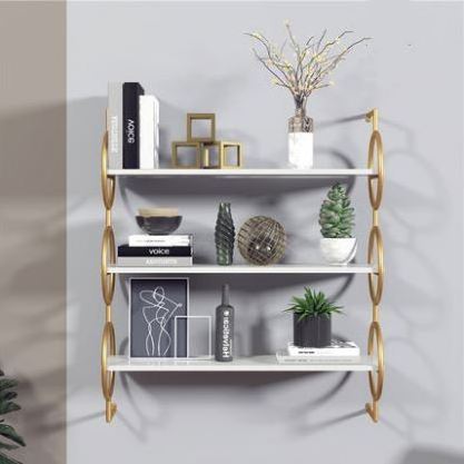 Simple Multilayer Wrought Iron Ledge Metal Rack Wrought Iron Log Rack Black Gold Wall Decorative Shelf