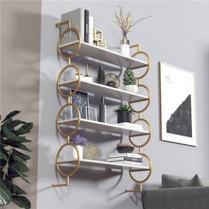 Simple Multilayer Wrought Iron Ledge Metal Rack Wrought Iron Log Rack Black Gold Wall Decorative Shelf