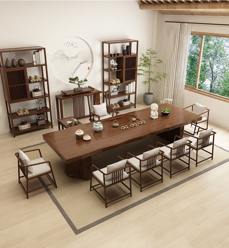 New Chinese modern simple living room office solid wood tea table and chair combination