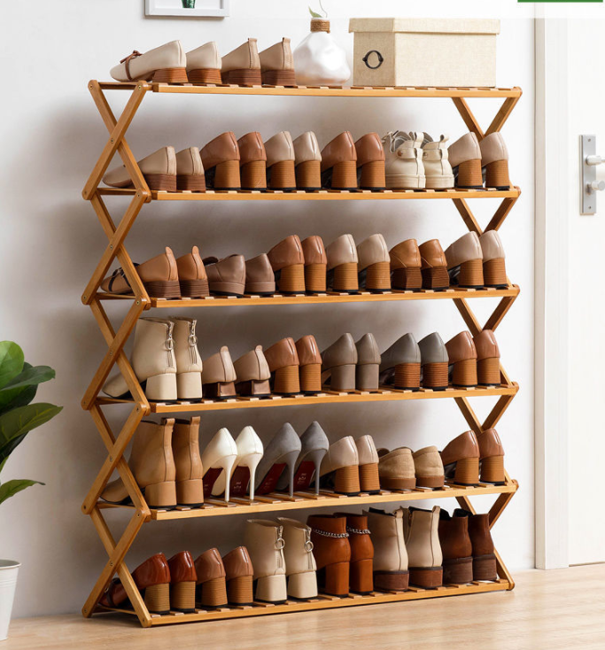 Simple multi-layer shoe cabinet for storing shoes on household door shelf Solid wood special shoe rack