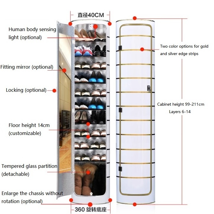 New Type  High Vertical Cylindrical Storage living room furniture Rotating smart Shoe rack Cabinet