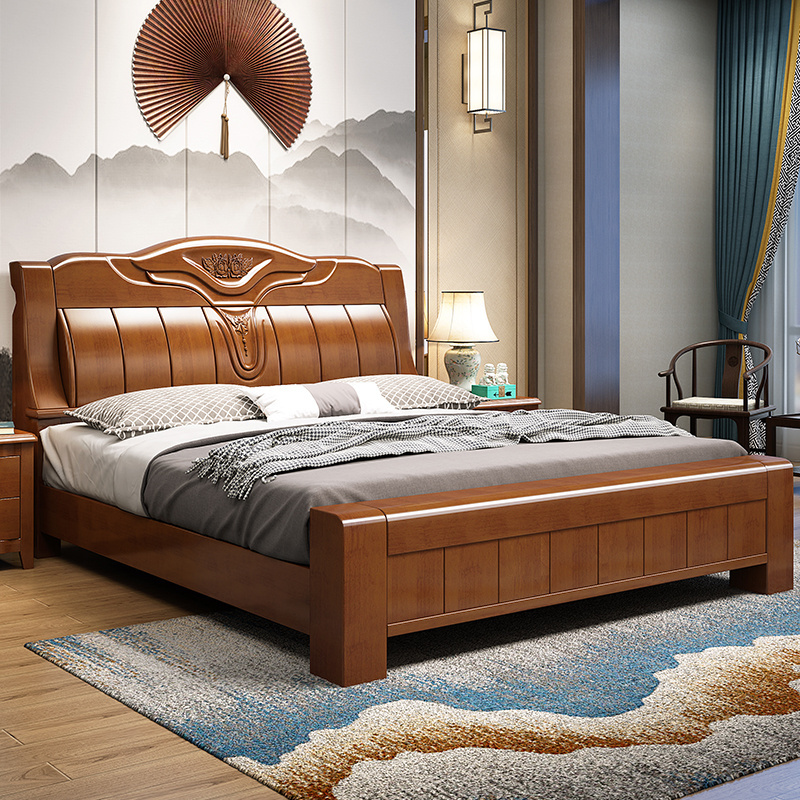 Modern simple solid wood Chinese bed master bedroom guest bedroom storage bed