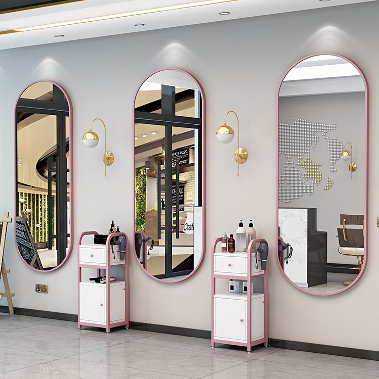 Barber shop mirror hair salon special LED with light wall mounted simple European style hair cutting mirror salon mirror