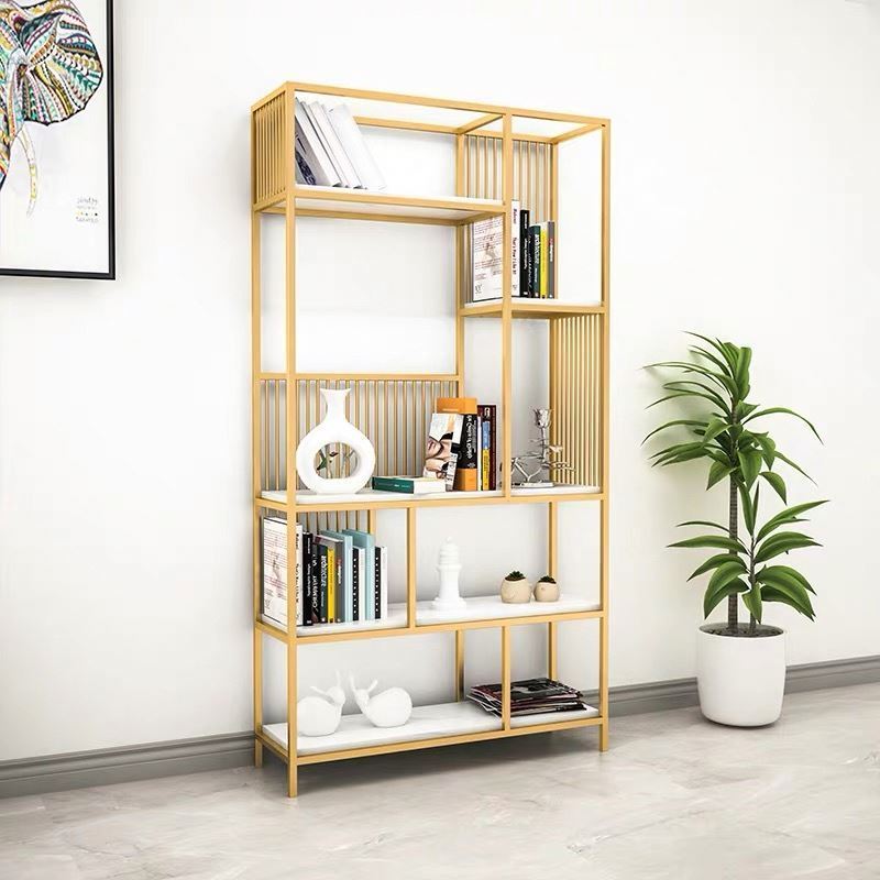 Customized Size Bookcase Display Rack Wooden and Metal Book Shelf with Marble