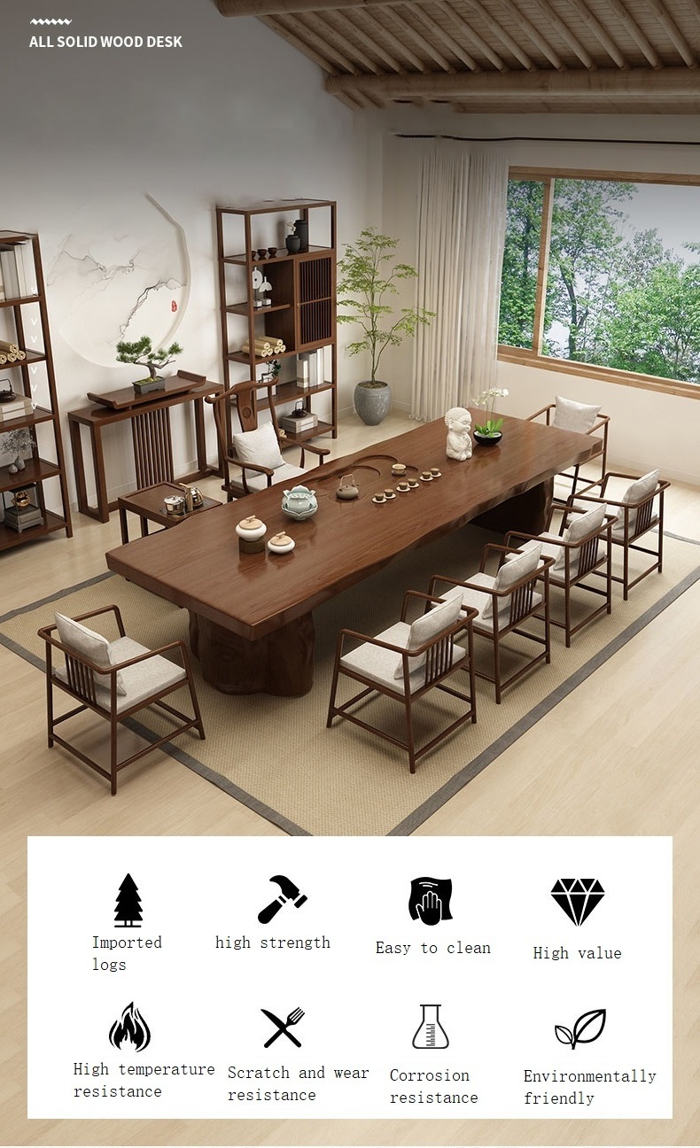 New Chinese modern simple living room office solid wood tea table and chair combination