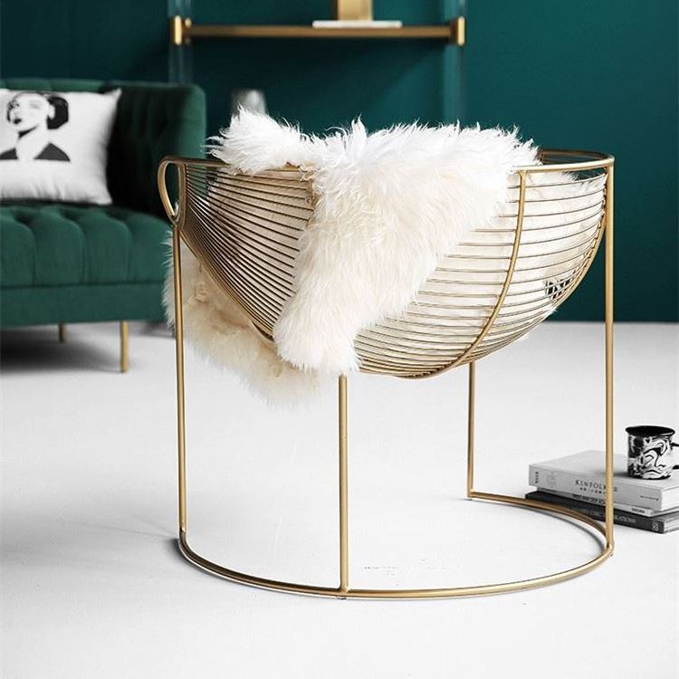 Nordic metal leisure chair web celebrity sofa chair modern light luxury living room bedroom elegant leisure chair with fur