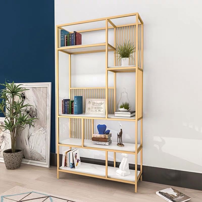 Customized Size Bookcase Display Rack Wooden and Metal Book Shelf with Marble