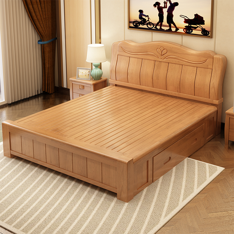 Modern simple solid wood Chinese bed master bedroom guest bedroom storage bed