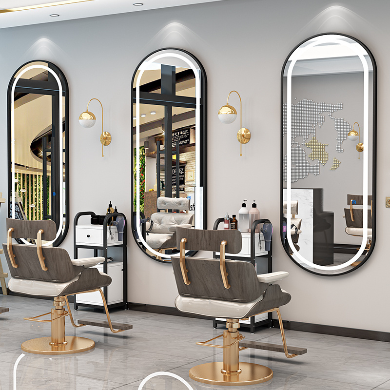 Barber shop mirror hair salon special LED with light wall mounted simple European style hair cutting mirror salon mirror