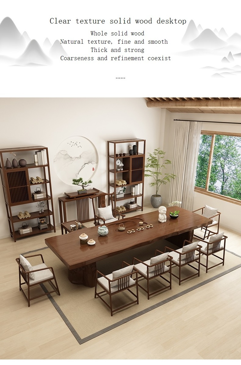 New Chinese modern simple living room office solid wood tea table and chair combination