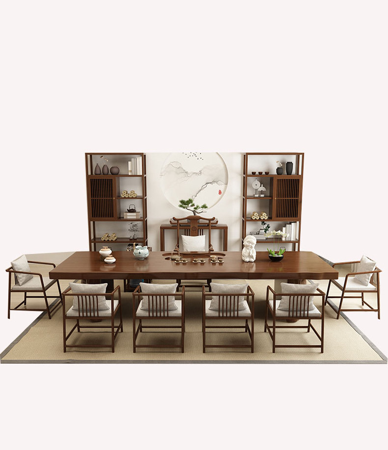 New Chinese modern simple living room office solid wood tea table and chair combination