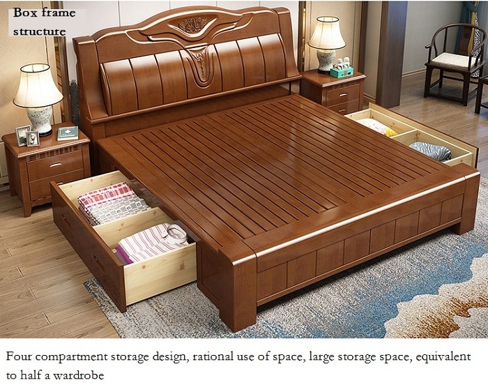 Modern simple solid wood Chinese bed master bedroom guest bedroom storage bed