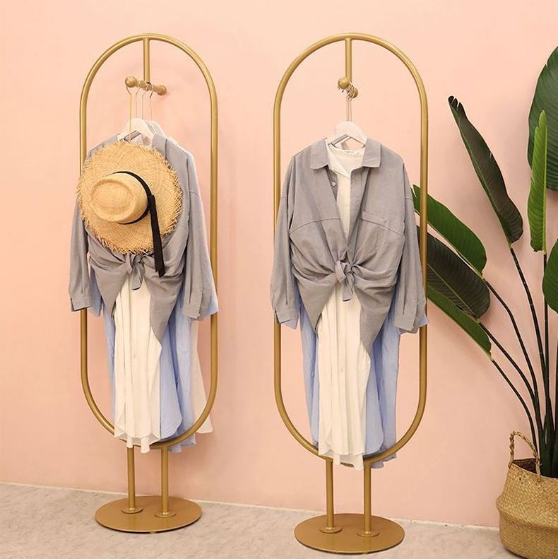 Clothing store personality hanging shelf gold clothes display stand Women's clothing store hanger display shelf Coat rack