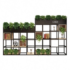 Wrought iron floor shelf living room green plant flower stand hotel restaurant partition fence