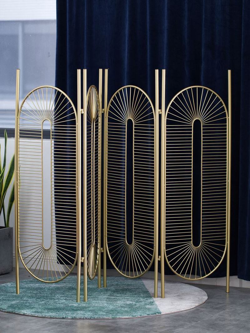 Light luxury Copenhagen simple style golden wrought iron mobile folding room divider screen