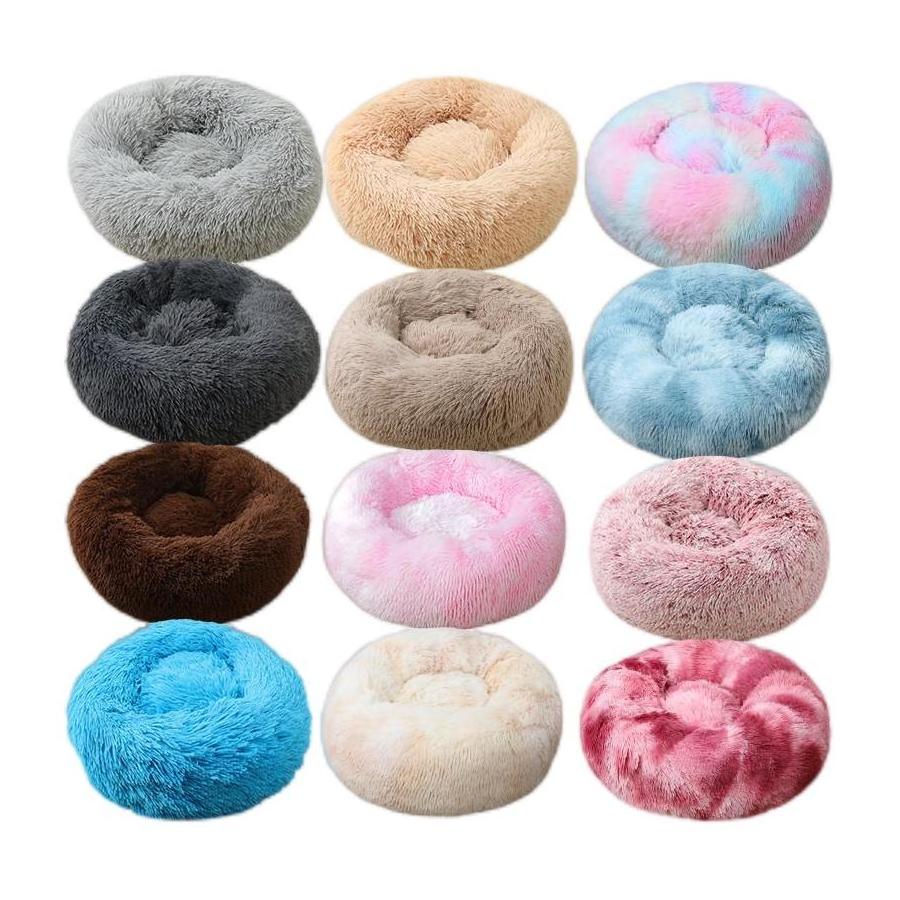 Custom Washable Round Long Faux Fur Removable non-slip Rattan Pet Beds luxury Fluffy Cat Dog Bed