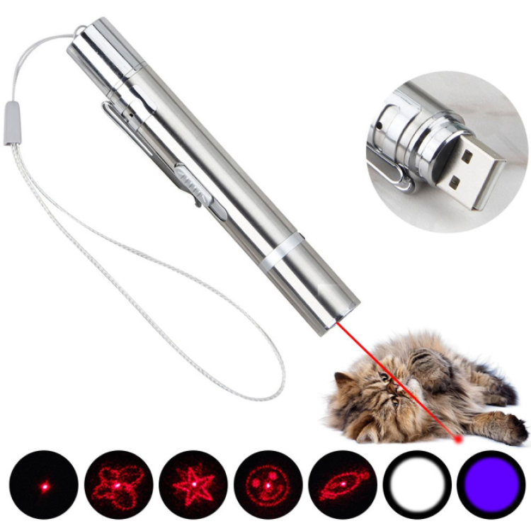 Hot selling 3in1 interact laser pattern cat toy lighting USB Rechargeable less than 1mw Red Dot laser pointer for cat