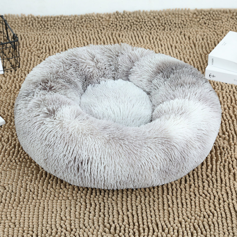 Custom Washable Round Long Faux Fur Removable non-slip Rattan Pet Beds luxury Fluffy Cat Dog Bed