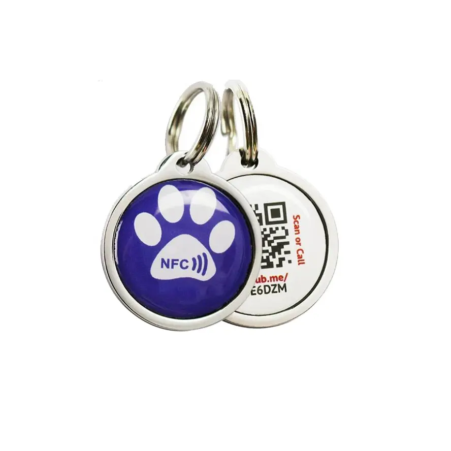 Dog collar name tag pet chain necklace ID tag different QR code RFID dog tracking NFC tag